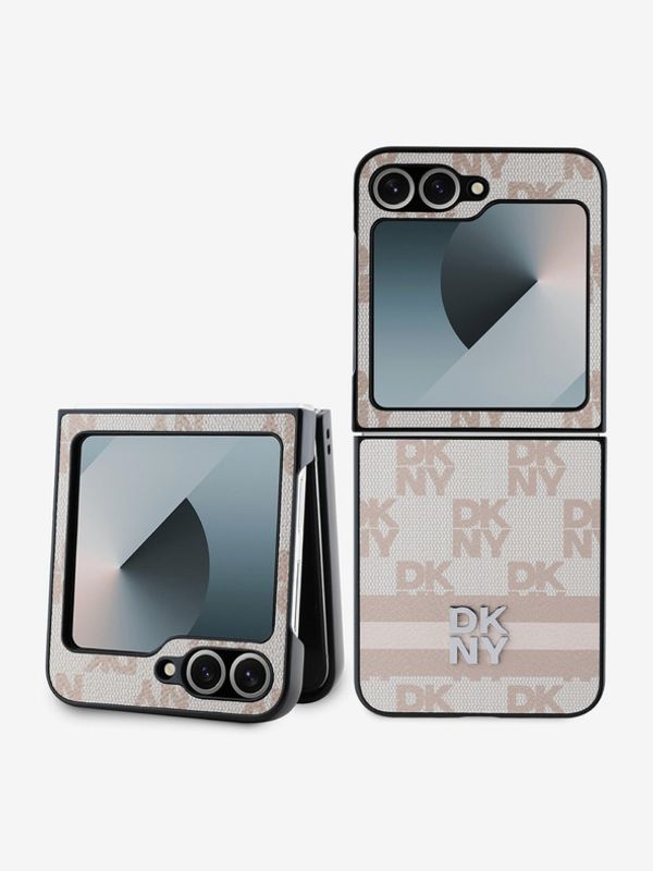 DKNY DKNY PU Leather Checkered Pattern and Stripe Samsung Galaxy Z Flip 6 Pink Ovitek za telefon Vijolična