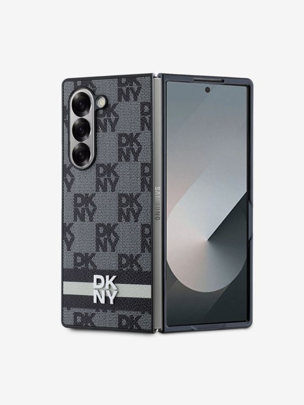 DKNY DKNY PU Leather Checkered Pattern and Stripe Samsung Galaxy Z Fold 6 Black Ovitek za telefon Vijolična
