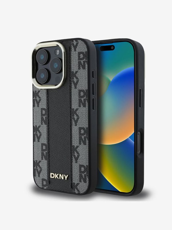 DKNY DKNY PU Leather Checkered Pattern Magsafe iPhone 16 Pro Black Ovitek za telefon Vijolična