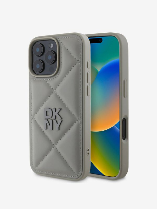 DKNY DKNY PU Leather Quilted Stack Logo Zadní Kryt pro iPhone 16 Pro Grey Ovitek za telefon Vijolična