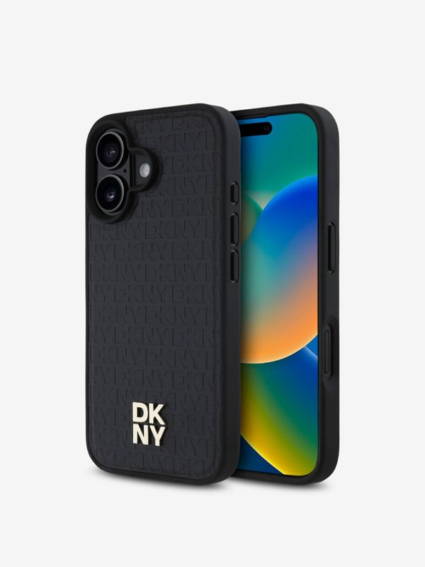 DKNY DKNY PU Leather Repeat Pattern Stack Logo MagSafe Zadní Kryt pro iPhone 16 Black Ovitek za telefon Vijolična