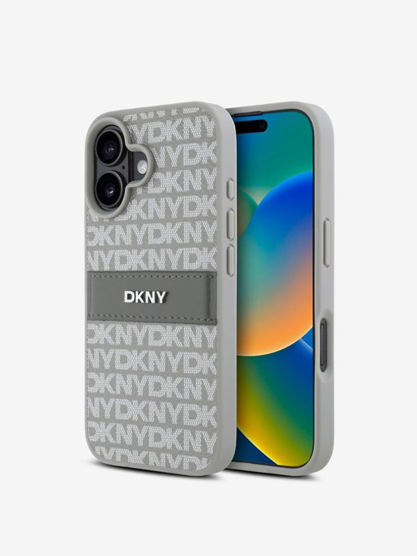 DKNY DKNY PU Leather Repeat Pattern Tonal Stripe iPhone 16 Beige Ovitek za telefon Vijolična