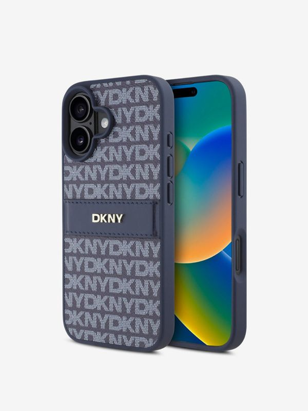 DKNY DKNY PU Leather Repeat Pattern Tonal Stripe iPhone 16 Blue Ovitek za telefon Vijolična