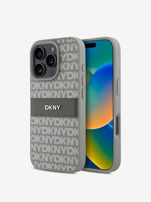 DKNY DKNY PU Leather Repeat Pattern Tonal Stripe iPhone 16 Pro Max Beige Ovitek za telefon Vijolična