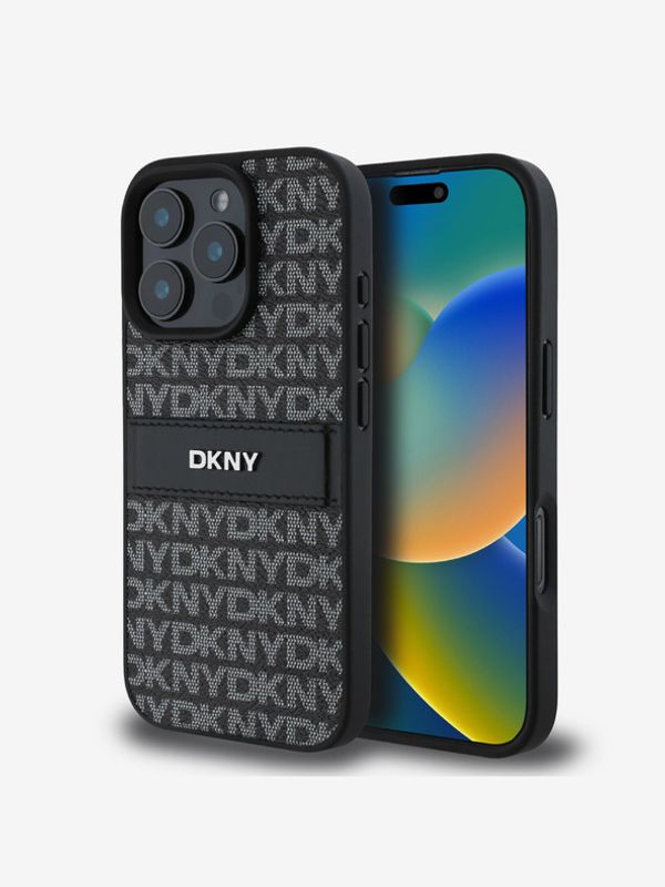 DKNY DKNY PU Leather Repeat Pattern Tonal Stripe iPhone 16 Pro Max Black Ovitek za telefon Vijolična