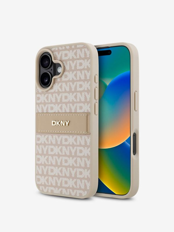 DKNY DKNY PU Leather Repeat Pattern Tonal Stripe Zadní Kryt pro iPhone 16 Plus Pink Ovitek za telefon Vijolična