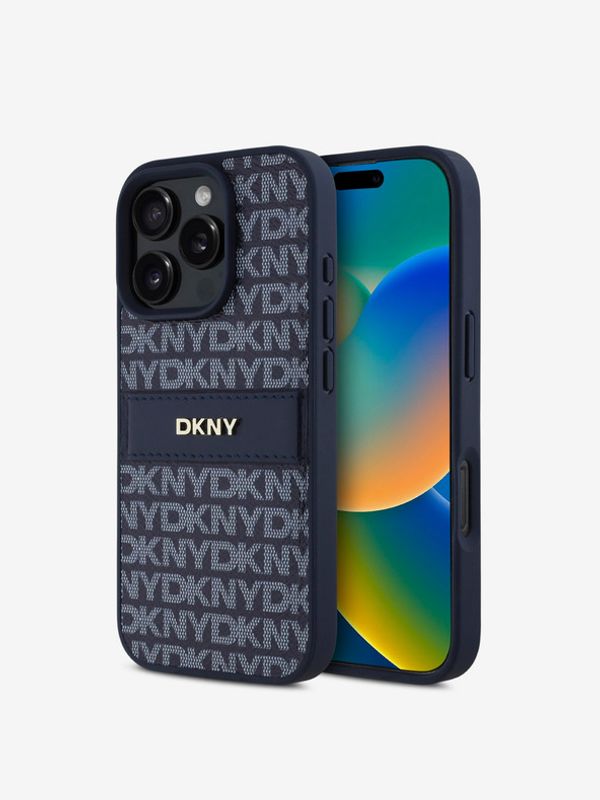 DKNY DKNY PU Leather Repeat Pattern Tonal Stripe Zadní Kryt pro iPhone 16 Pro Max Blue Ovitek za telefon Vijolična