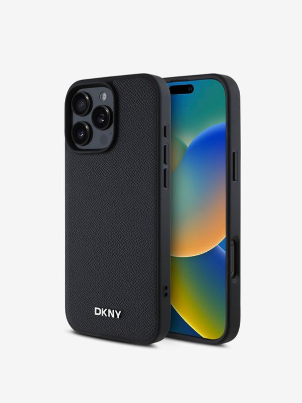 DKNY DKNY PU Leather Silver Metal Logo Magsafe Zadní Kryt pro iPhone 16 Pro Black Ovitek za telefon Vijolična