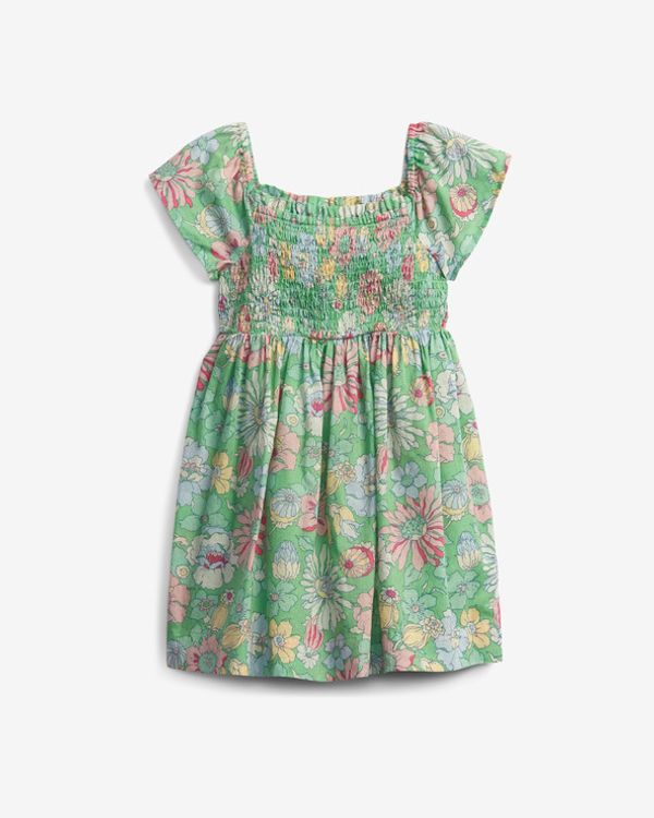 GAP GAP Smocked Floral Otroška obleka Zelena