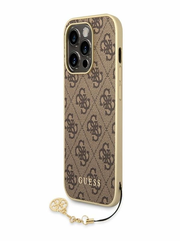 Guess Guess 4G Charm Zadní Kryt pro iPhone 14 Pro Brown Ovitek za telefon Vijolična