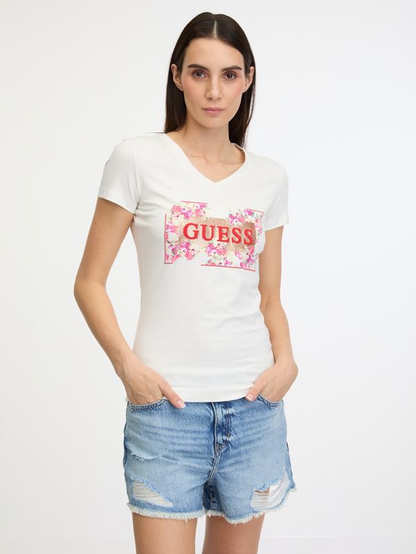 Guess Guess Logo Flowers Majica Bela