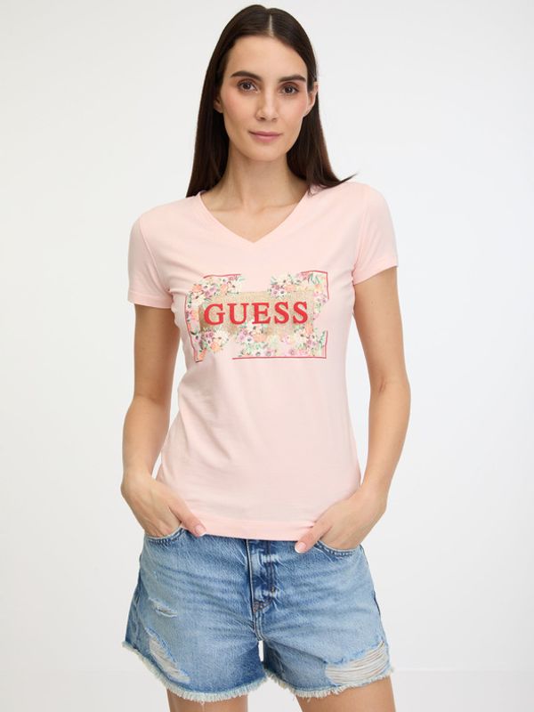 Guess Guess Logo Flowers Majica Roza