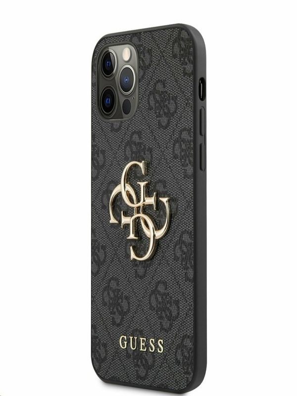 Guess Guess PU 4G Metal Logo Zadní Kryt pro iPhone 12 Pro Max Grey Ovitek za telefon Vijolična