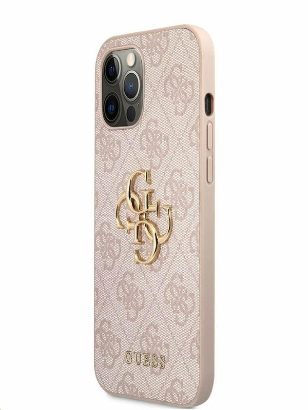 Guess Guess PU 4G Metal Logo Zadní Kryt pro iPhone 12 Pro Max Pink Ovitek za telefon Vijolična