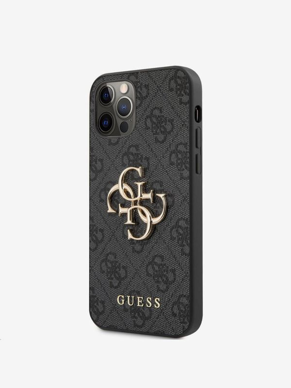 Guess Guess PU 4G Metal Logo Zadní Kryt pro iPhone 12/12 Pro Grey Ovitek za telefon Vijolična