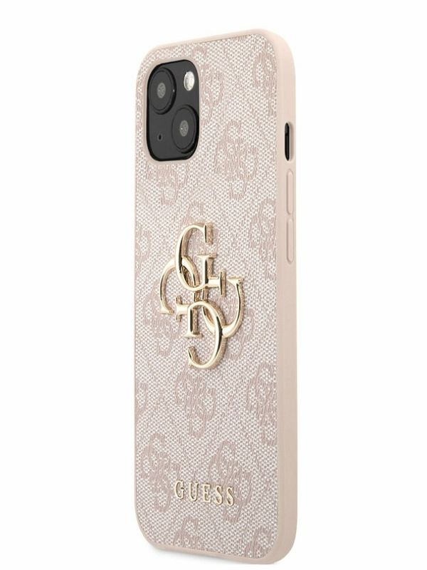 Guess Guess PU 4G Metal Logo Zadní Kryt pro iPhone 13 Pink Ovitek za telefon Vijolična