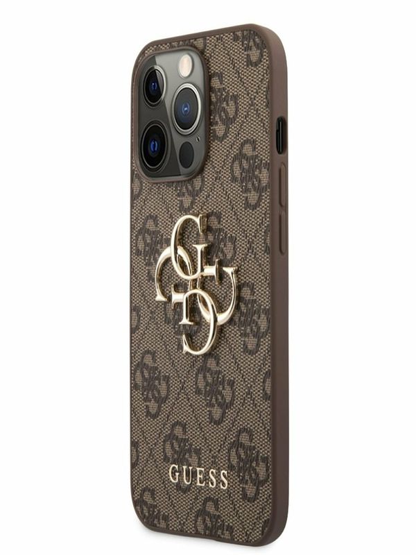 Guess Guess PU 4G Metal Logo Zadní Kryt pro iPhone 13 Pro Brown Ovitek za telefon Vijolična