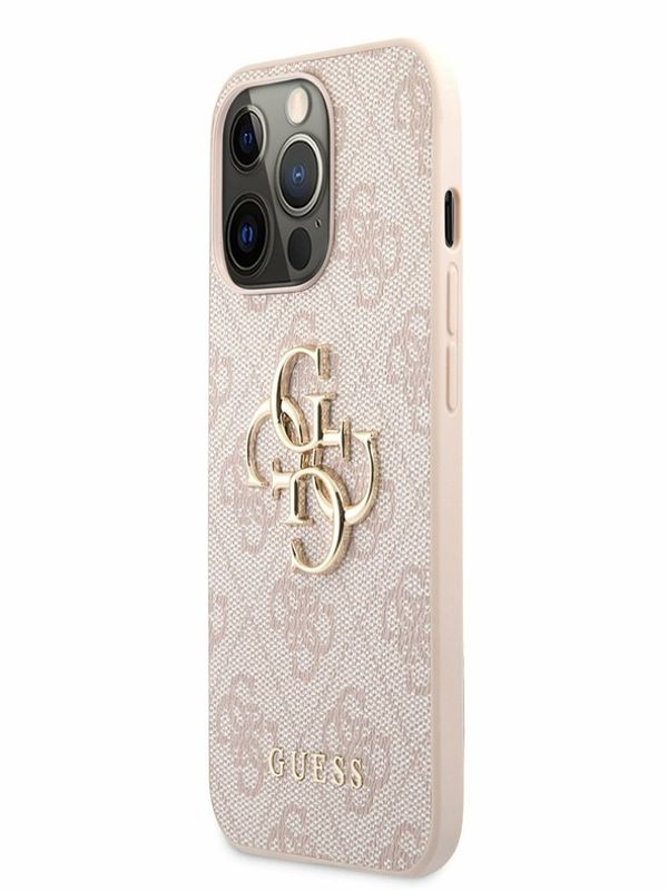 Guess Guess PU 4G Metal Logo Zadní Kryt pro iPhone 13 Pro Pink Ovitek za telefon Vijolična