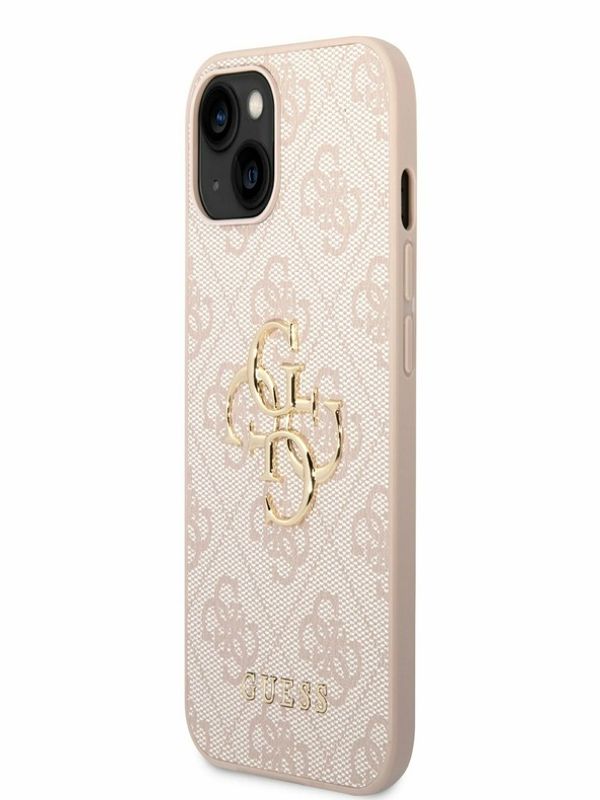 Guess Guess PU 4G Metal Logo Zadní Kryt pro iPhone 14 Pink Ovitek za telefon Vijolična