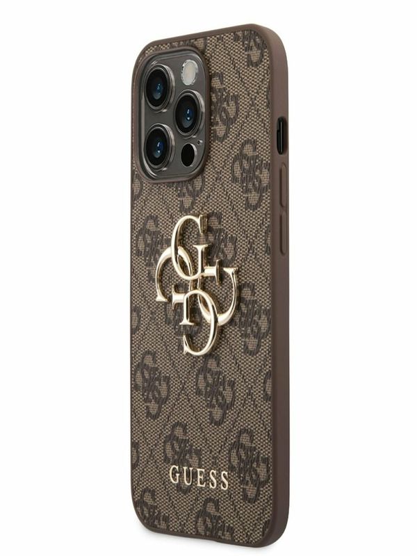 Guess Guess PU 4G Metal Logo Zadní Kryt pro iPhone 14 Pro Brown Ovitek za telefon Vijolična