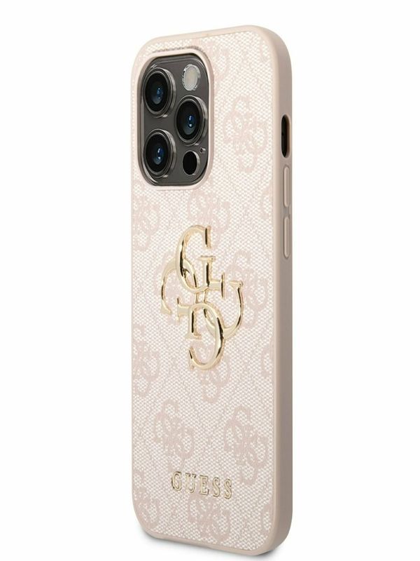 Guess Guess PU 4G Metal Logo Zadní Kryt pro iPhone 14 Pro Pink Ovitek za telefon Vijolična