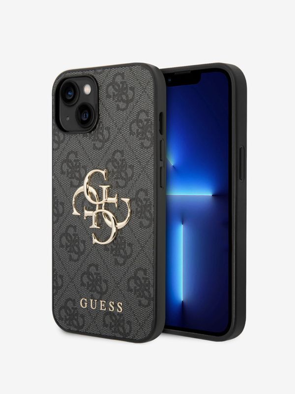 Guess Guess PU 4G Metal Logo Zadní Kryt pro iPhone 15 Grey Ovitek za telefon Vijolična