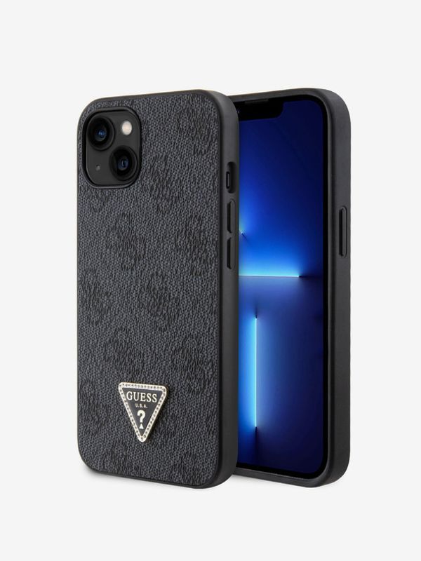 Guess Guess PU 4G Strass Triangle Metal Logo iPhone 15 Black Ovitek za telefon Vijolična
