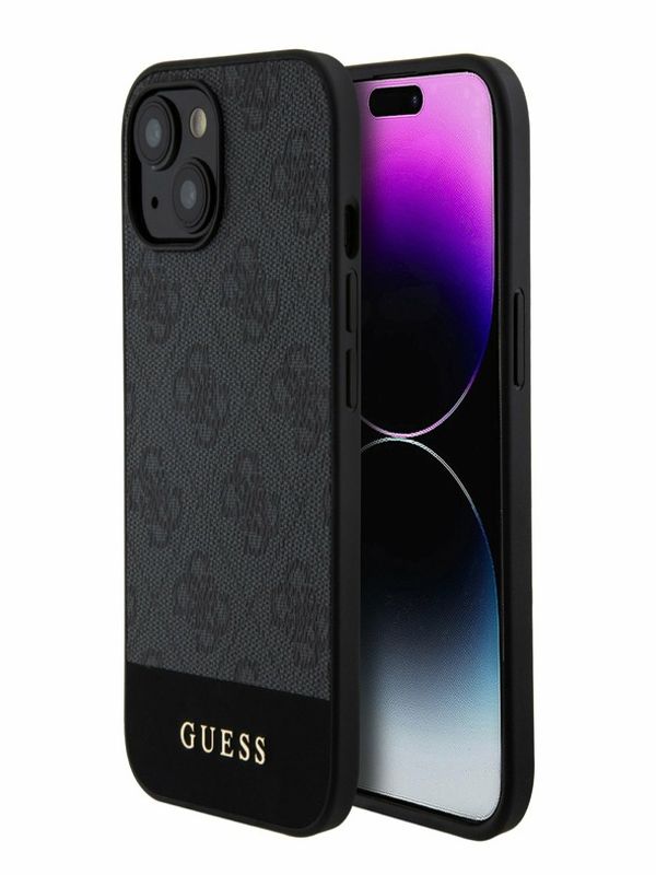 Guess Guess PU 4G Stripe MagSafe Zadní Kryt pro iPhone 15 Black Ovitek za telefon Vijolična