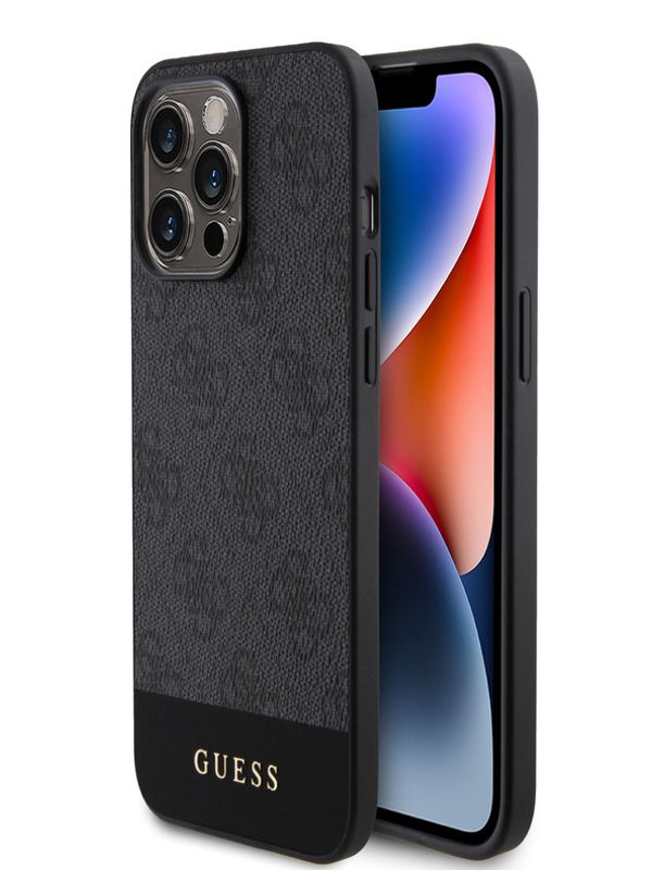 Guess Guess PU 4G Stripe MagSafe Zadní Kryt pro iPhone 15 Pro Max Black Ovitek za telefon Vijolična