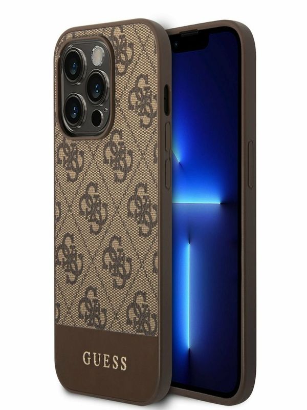 Guess Guess PU 4G Stripe Zadní Kryt pro iPhone 14 Pro Brown Ovitek za telefon Vijolična