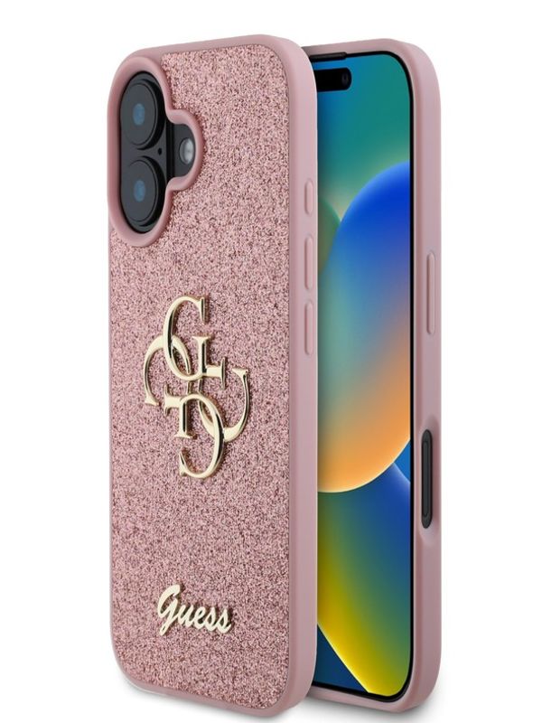 Guess Guess PU Fixed Glitter 4G Metal Logo Zadní Kryt pro iPhone 16 Pink Ovitek za telefon Vijolična