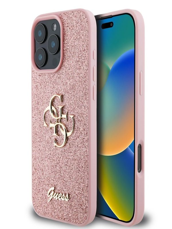 Guess Guess PU Fixed Glitter 4G Metal Logo Zadní Kryt pro iPhone 16 Pro Pink Ovitek za telefon Vijolična