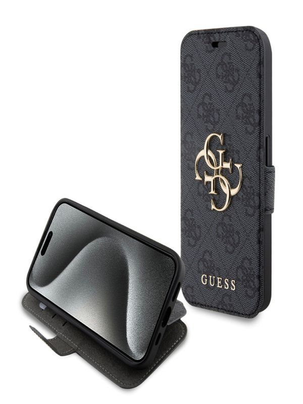 Guess Guess PU Leather 4G Metal Logo Book iPhone 15 Pro Grey Ovitek Vijolična