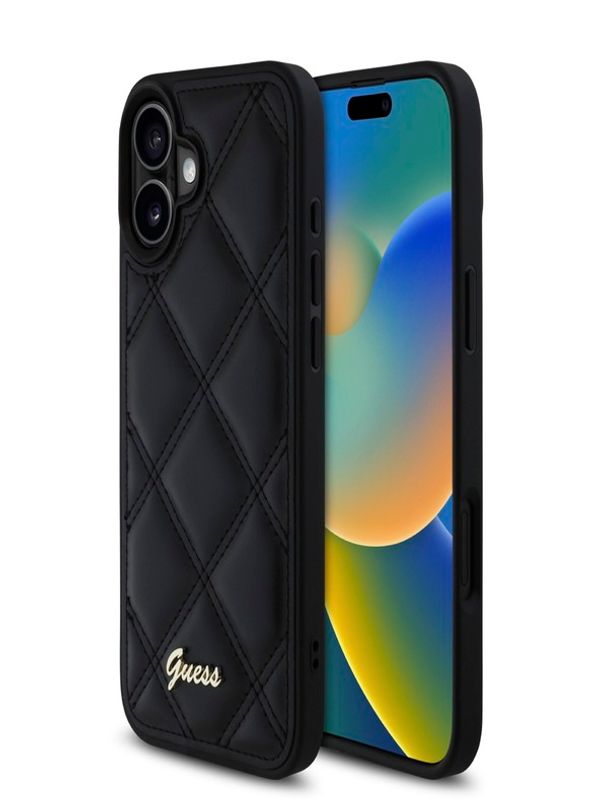 Guess Guess PU Leather Quilted Zadní Kryt pro iPhone 16 Black Ovitek za telefon Vijolična