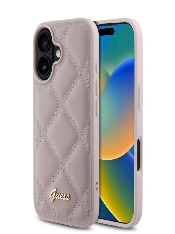 Guess Guess PU Leather Quilted Zadní Kryt pro iPhone 16 Pink Ovitek za telefon Vijolična