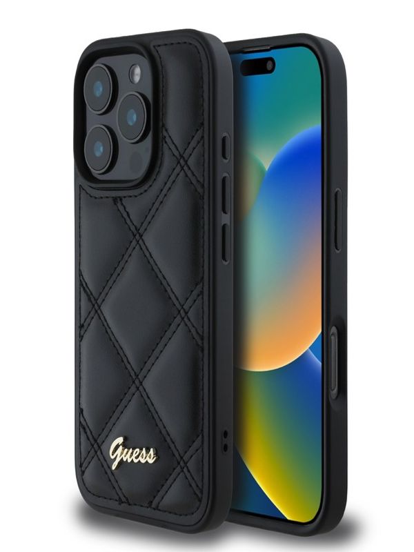 Guess Guess PU Leather Quilted Zadní Kryt pro iPhone 16 Pro Black Ovitek za telefon Vijolična