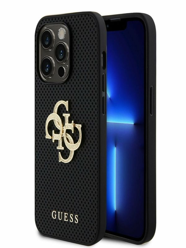 Guess Guess PU Perforated 4G Glitter Metal Logo Zadní Kryt pro iPhone 15 Pro Black Ovitek za telefon Vijolična