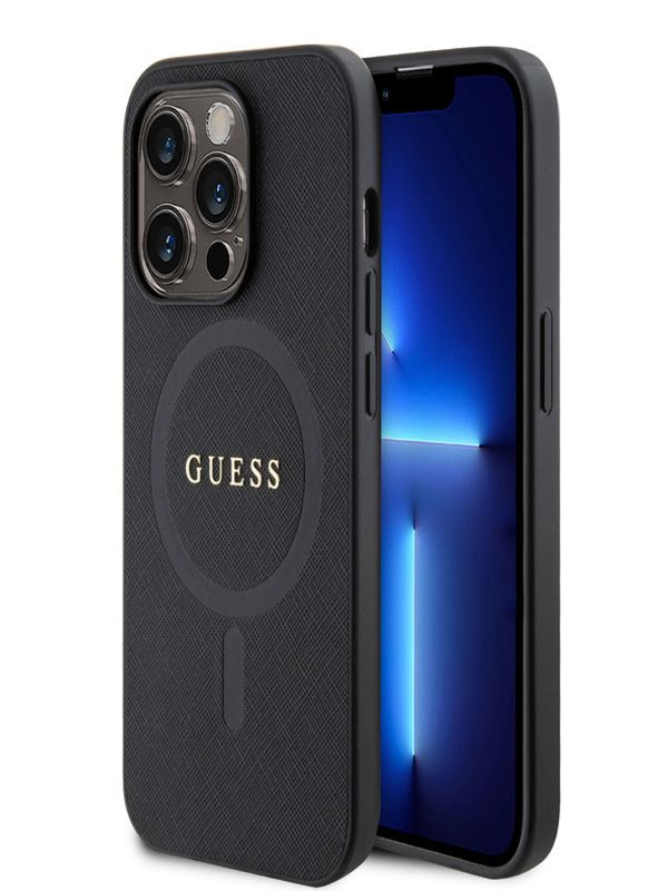 Guess Guess PU Saffiano MagSafe Zadní Kryt pro iPhone 15 Pro Black Ovitek za telefon Vijolična