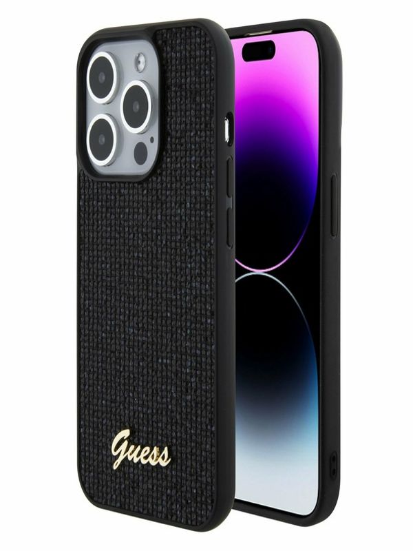 Guess Guess PU Square Mirror Script Logo Zadní Kryt pro iPhone 15 Pro Black Ovitek za telefon Vijolična