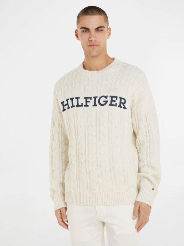 Tommy Hilfiger Tommy Hilfiger Cable Monotype Crew Neck Pulover Bela